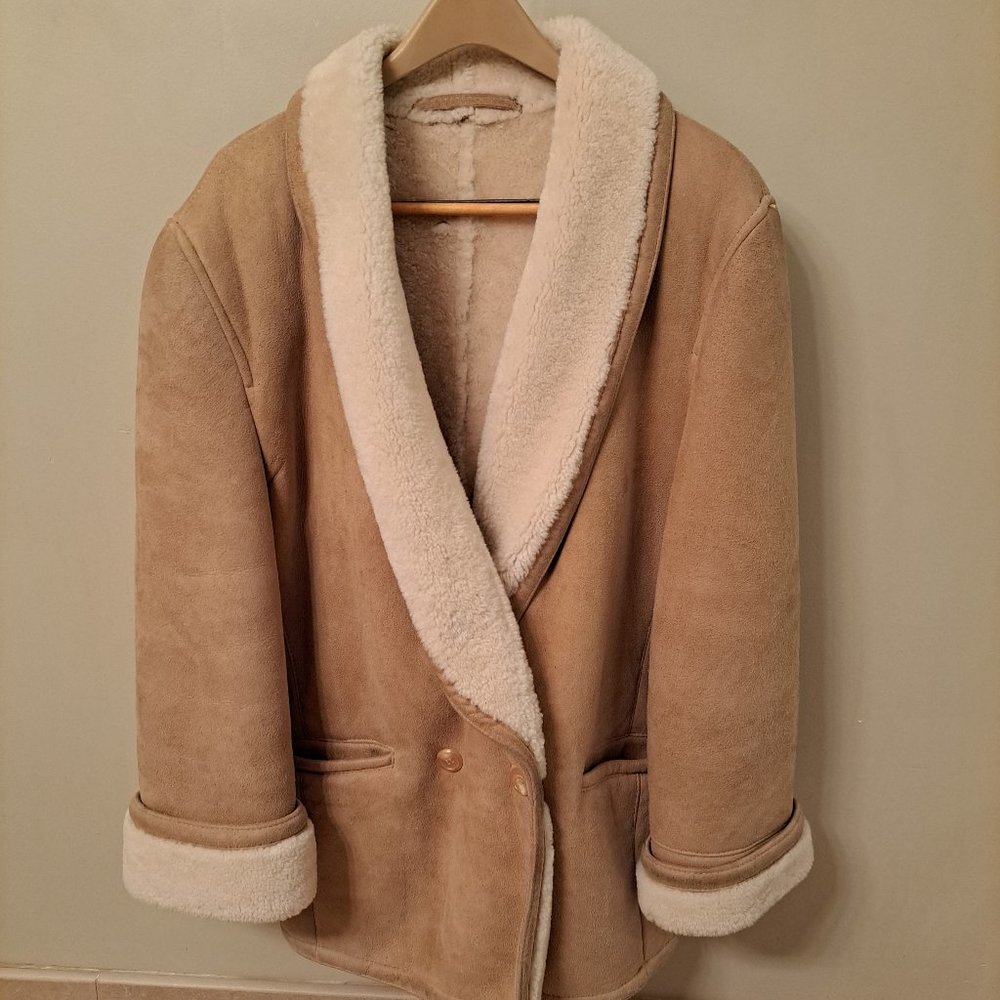 Sawyer of Napa Vintage Womens Double-Breasted Shearling Jacket Size 10